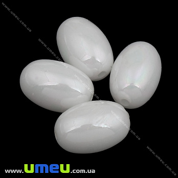 [Архів] Намистина пластикова овальна, 14х9 мм, Біла (BUS-035850)