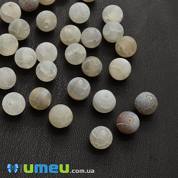 Бусина натуральный камень Агат Кракле бежевый матовый, 8 мм, Круглая, 1 шт (BUS-031554)