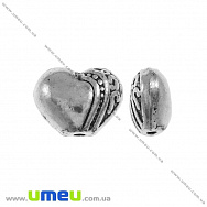 Намистина мет. Серце, 9х7х5 мм, Античне срібло, 1 шт (BUS-004826)