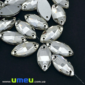 Пришивний кристал скляний Човник гранований, 12х6 мм, Білий (KAB-012576)