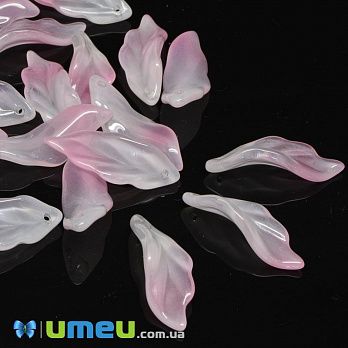 Намистина скляна, 33х12 мм, Листок, Рожева (BUS-046175)