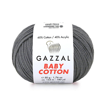 Пряжа Gazzal Baby Cotton №3450, 50 г, 165 м, Серая (YAR-062518)
