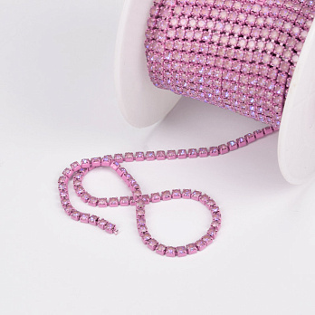 Стразовая цепь SS6 - 2,0 мм, Розовая, Стразы стеклянные розовые опал (ZEP-061035)