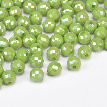 Бусины пластиковые радужные, Круглые граненые, 6 мм, Салатовые (BUS-059582)