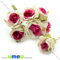 Роза тканевая, 20 мм, Малиново-кремовая, 1 шт (DIF-015030)