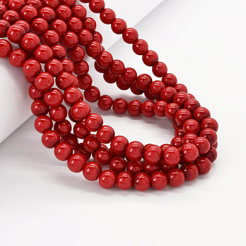Намистини скляні Перли, 8 мм, Червоні глянсові, Круглі (BUS-052136)