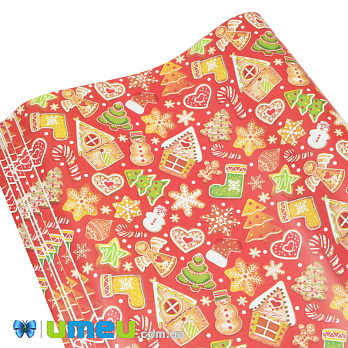 Пакувальний папір Новорічний, Червоний, 70х100 см (UPK-043026)