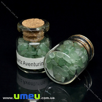 Бутылочка с крошкой натурального камня, Авантюрин зеленый, 32х22 мм, 1 шт (POD-035265)