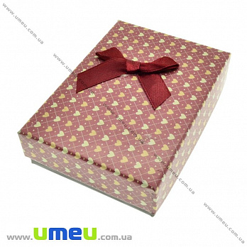Подарочная коробочка Прямоугольная с сердечками, 11х8х3 см, Бордовая, 1 шт (UPK-023157)