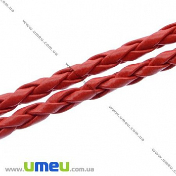 Плетенный искусственный кожаный шнур, Красный, 3 мм, 1 м (LEN-007364)