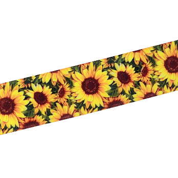 Репсова стрічка з малюнком Соняшники, 40 мм, Жовта (LEN-055801)
