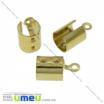 Зажим для шнура из нержавеющей стали, 12х6,5 мм, Золото, 1 шт (STL-022917)