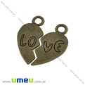 Підвіска метал. Серце із двох половинок, 23х21 мм, Антична бронза (POD-033871)