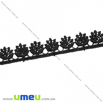 Кружево плетеное, 16 мм, Черное, 1 м (LEN-011856)