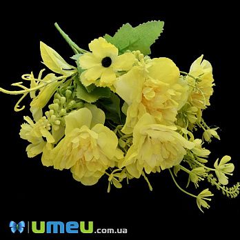 Букет камелії з ромашками, 30 см, Жовтий (DIF-047881)