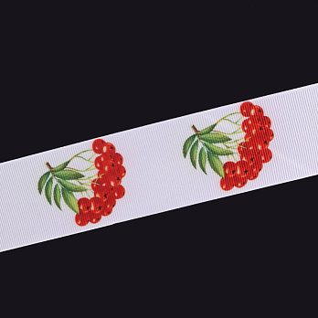 Репсова стрічка з малюнком Калина, 40 мм, Біла (LEN-055800)