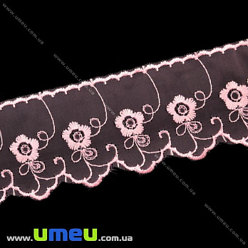 Кружево органза Цветы, 50 мм, Розовое, 1 м (LEN-015565)
