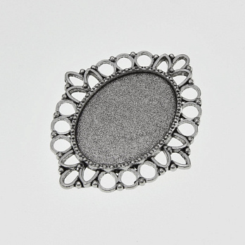 Основа овальна ажурна, 40х34 мм, 25х18 мм, Античне срібло (OSN-059449)