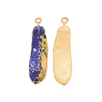 Підвіска метал. Перо жовто-синє, Стійке покриття, 38х9 мм, Золото (POD-054744)