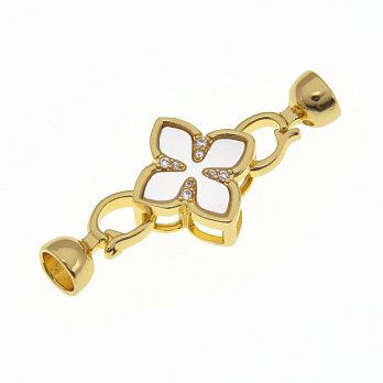 Застёжка, 39х16 мм, Латунь с покрытием 18 kt, Перламутр и куб. цирконий (ZAM-060882)