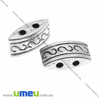 [Архів] Розділювач металевий на 2 отвори, Античне срібло, 10х5 мм (KON-007324)