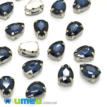 Шатон крапля 14х10 мм, Темне срібло, Синій темний (KAB-052594)