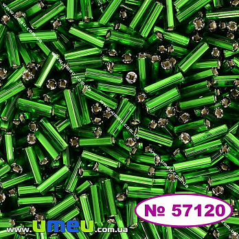 Бисер чешский Стеклярус 3 10/0, №57120, Зеленый блестящий, 7 мм, 5 г (BIS-010164)