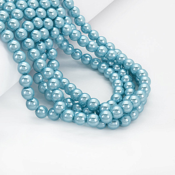 Намистини скляні Перли, 8 мм, Блакитні, Круглі (BUS-052078)