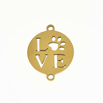 Конектор з нерж. сталі Love і лапка, 20х16 мм, Золото (STL-061408)