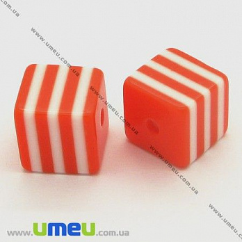 [Архів] Намистина пластикова Куб Смугаста, 8х8 мм, Яскраво-помаранчева (BUS-003608)