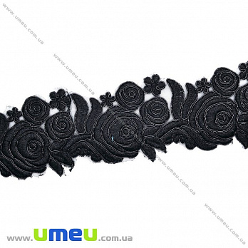 Тасьма вишита Квіти, 70 мм, Чорна (LEN-021057)