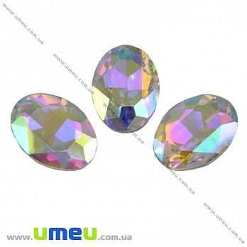 Ріволі скляний, Овал гранований, 25х18 мм, Білий АВ (KAB-020012)