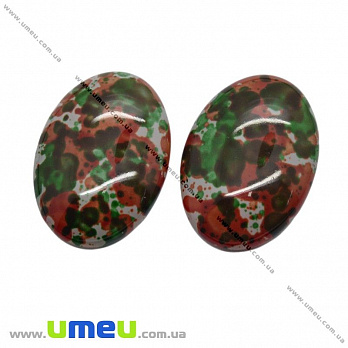 Кабошон скляний забарвлений, 18х13 мм, Оранжево-зелений, Овал (KAB-011751)