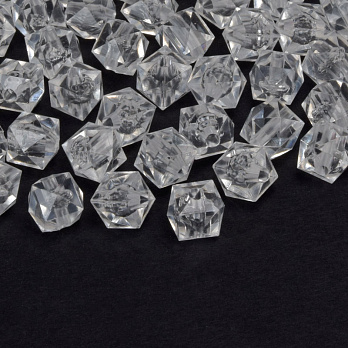 Намистини акрилові, Куб гранований, 8х7,5 мм, Прозорі (BUS-059913)