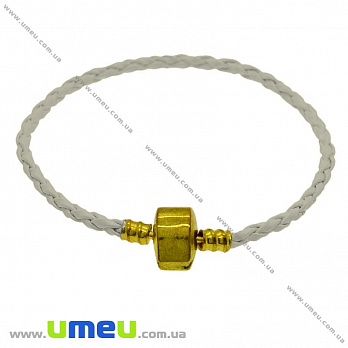 [Архів] Основа для браслета PANDORA (кожзам білий), Античне золото, 19 cм (OSN-004160)