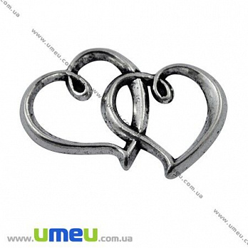 [Архів] Підвіска металева Серця, Античне срібло, 32х20 мм (POD-002602)
