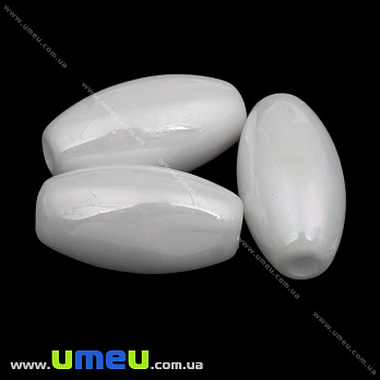 Намистина пластикова Рис, 11х6 мм, Біла (BUS-035856)