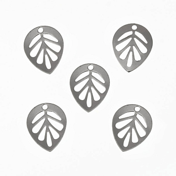 Підвіски з нерж. сталі Листочки, 13х10,5 мм, Темне срібло (STL-061328)