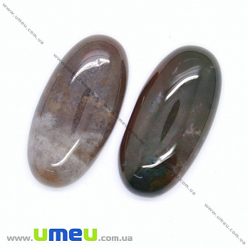 Кабошон нат. камень Агат моховый, Овал, 30х15 мм, 1 шт (KAB-016090)