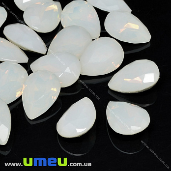 Ріволі скляний, Крапля гранована, Опал, 14х10 мм, Білий (KAB-033987)