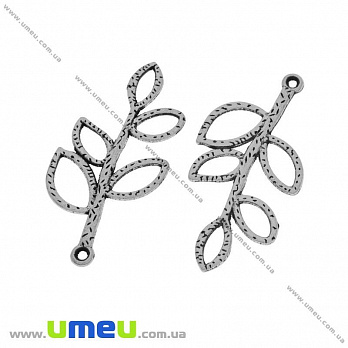 [Архів] Підвіска металева Листочок (двухстор.), Античне срібло, 38х19 мм (POD-031492)