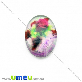 Кабошон скляний з принтом Квіти, 18х13 мм, Овал (KAB-013748)