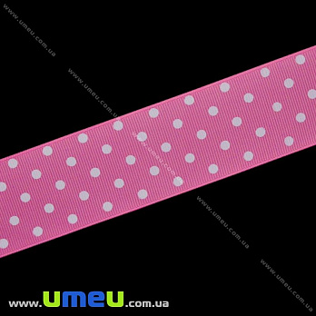 Репсова стрічка в горошок, 40 мм, Рожева яскрава (LEN-022471)