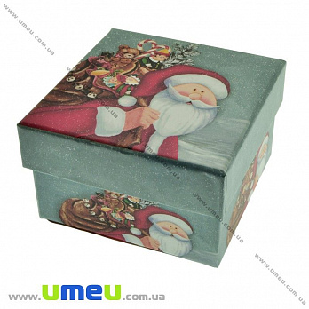 Подарочная коробочка Квадратная новогодняя, 9х9х5,5 см, Голубая, 1 шт (UPK-023084)