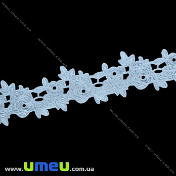 Тесьма тисненая Розочки, 20 мм, Голубая, 1 м (LEN-025660)