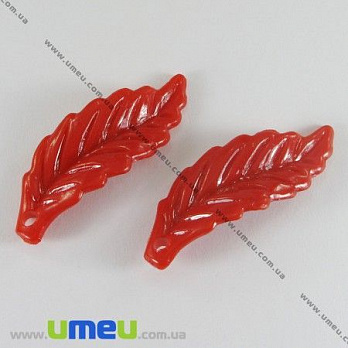 [Архів] Намистина пластикова Лист, 40х15 мм, Червона (BUS-000830)