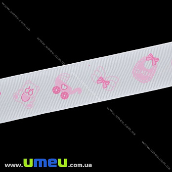 Репсова стрічка з малюнком Дитяча, 25 мм, Рожева (LEN-025648)