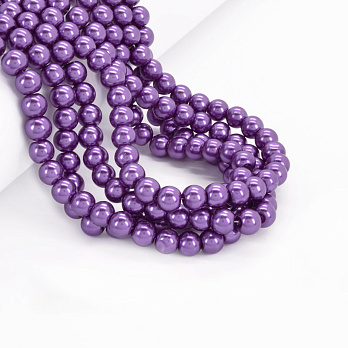 Намистини скляні Перли, 8 мм, Бузкові, Круглі (BUS-052104)