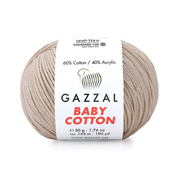 Пряжа Gazzal Baby Cotton №3446, 50 г, 165 м, Бежева (YAR-062517)