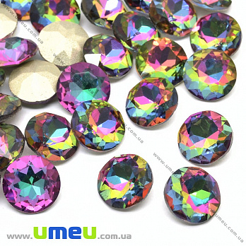 Ріволі скляний, Круглий гранований, Кристал, 10 мм, Різнобарвний (KAB-033953)